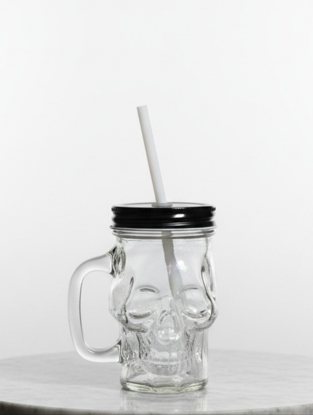 Clear Skull Mason Jar Mug with Black Lid and White Straw - Home Dining